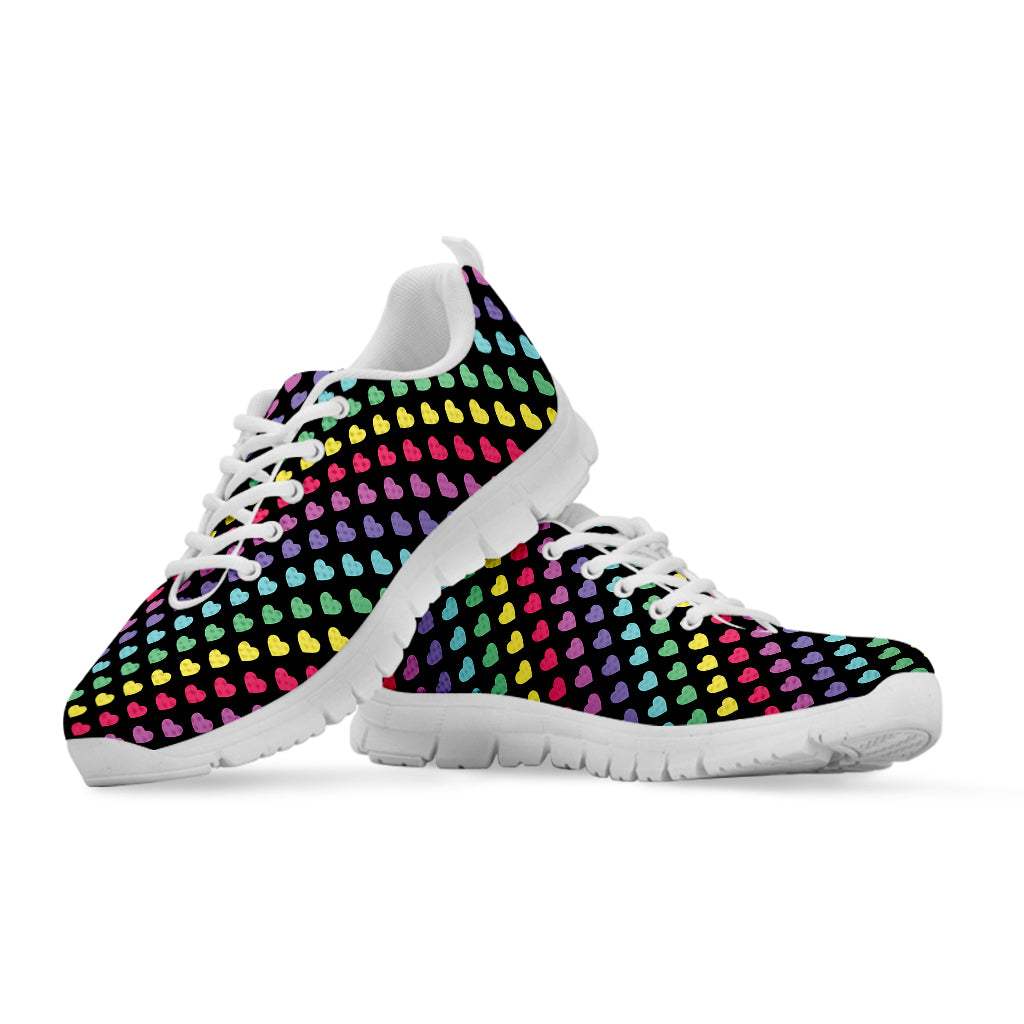 Rainbow Heart Pattern Print White Sneakers