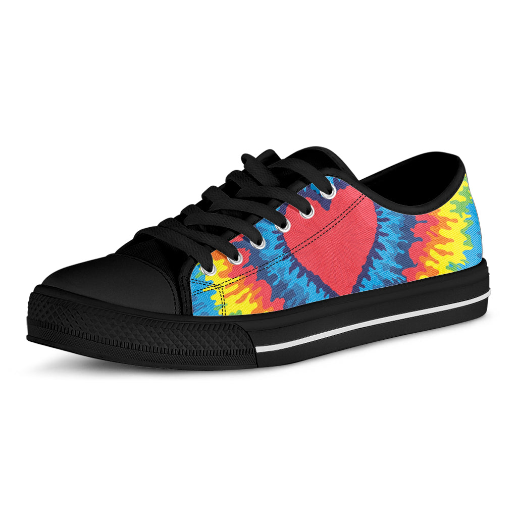Rainbow Heart Tie Dye Print Black Low Top Shoes