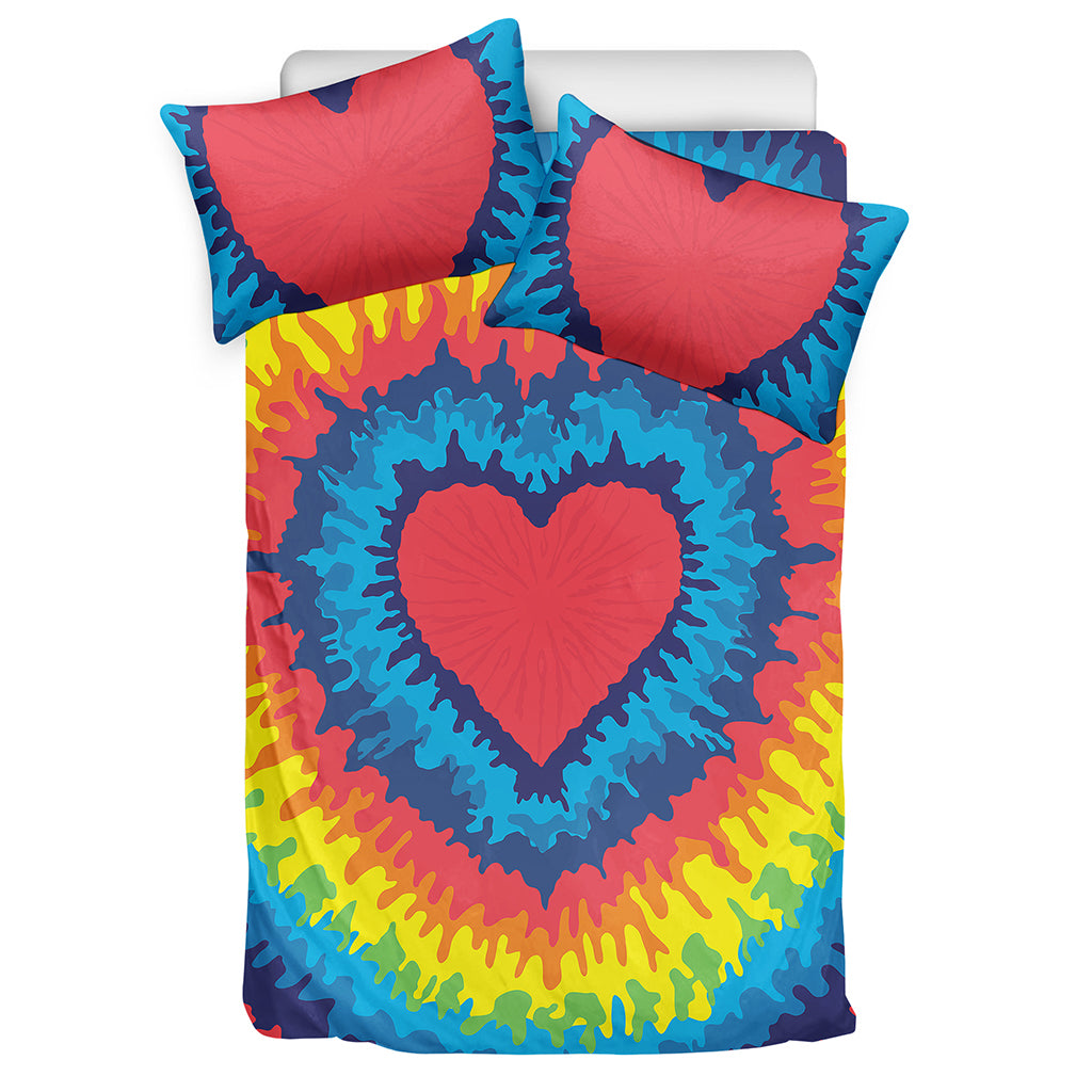 Rainbow Heart Tie Dye Print Duvet Cover Bedding Set