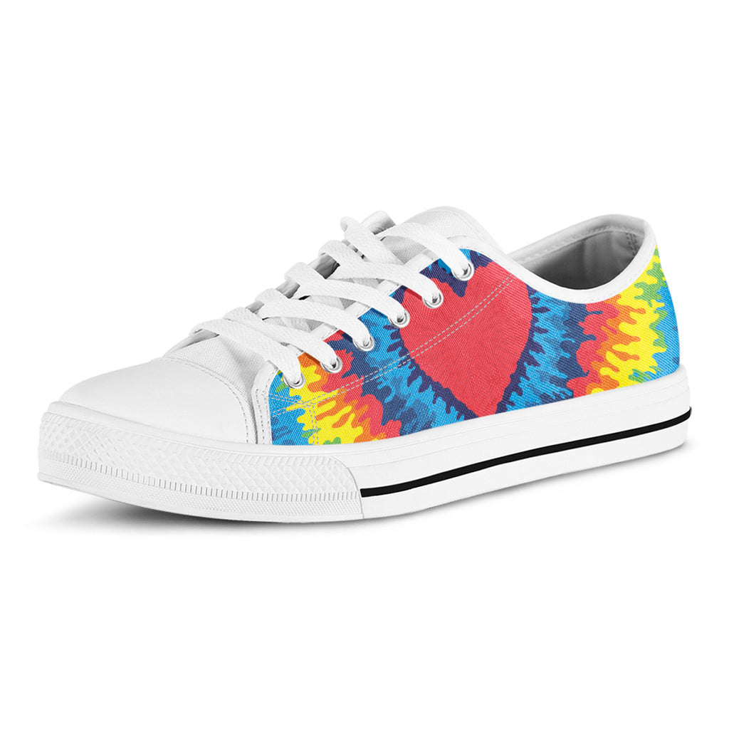 Rainbow Heart Tie Dye Print White Low Top Shoes