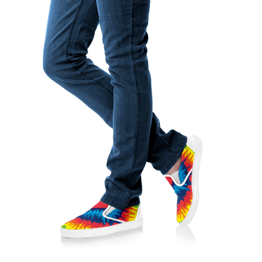 Rainbow Heart Tie Dye Print White Slip On Shoes