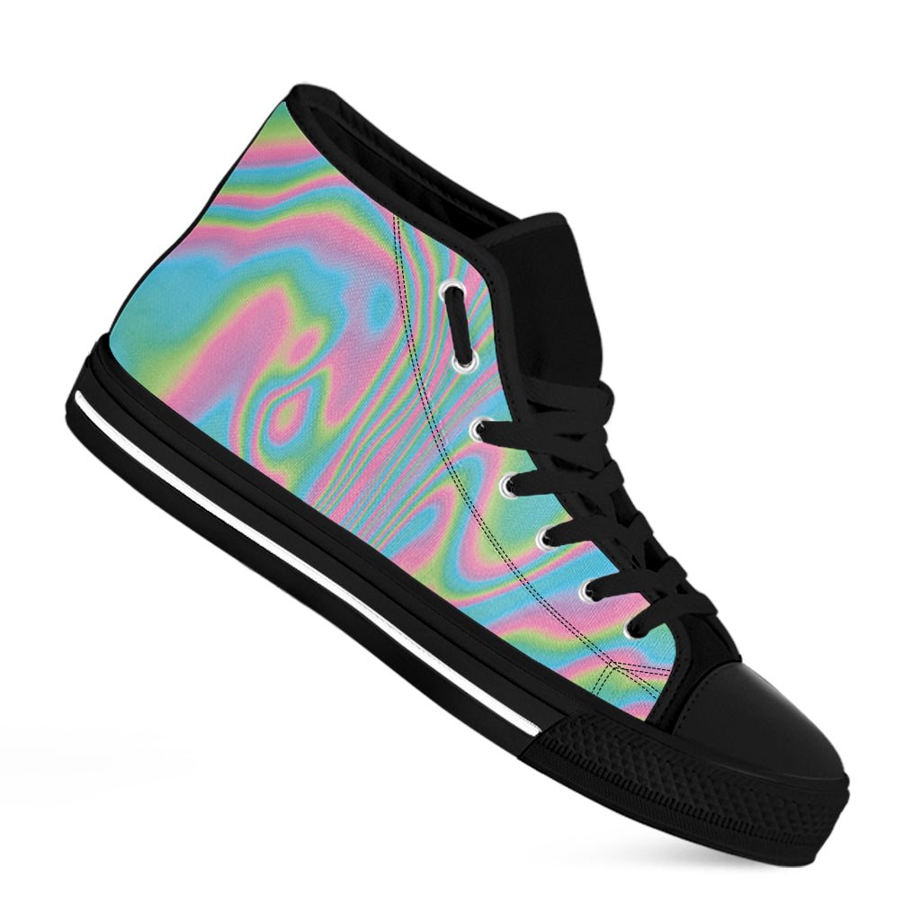 Rainbow Holographic Print Black High Top Shoes