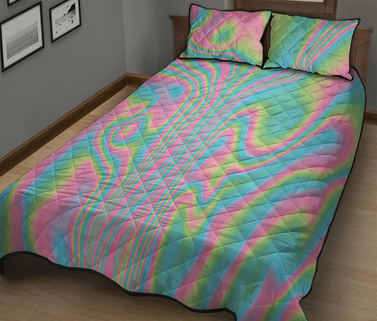 Rainbow Holographic Print Quilt Bed Set