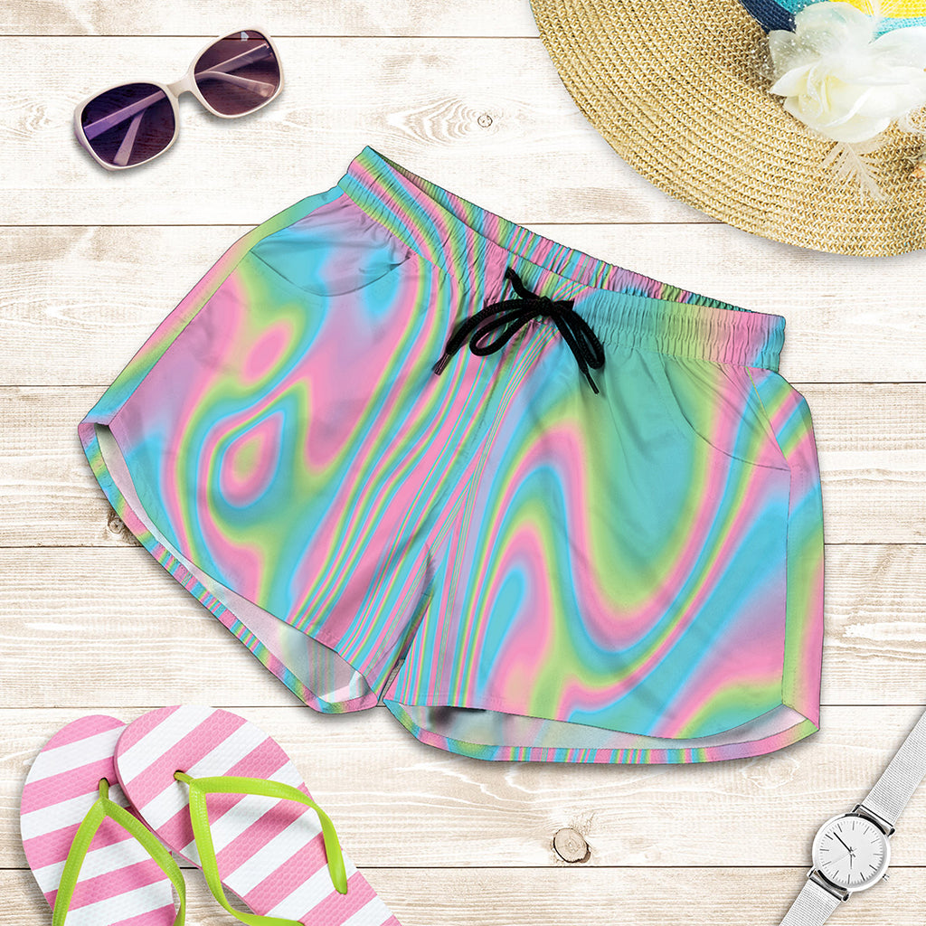 Rainbow Holographic Print Women's Shorts
