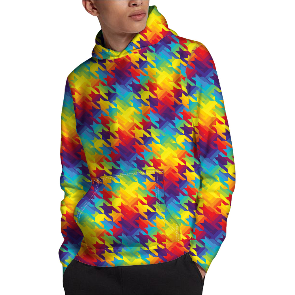 Rainbow Houndstooth Pattern Print Pullover Hoodie