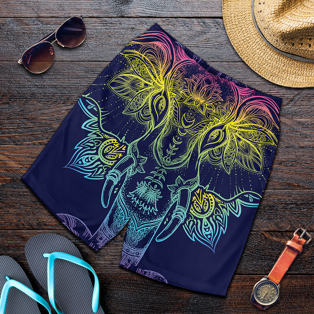 Rainbow Indian Elephant Print Men's Shorts