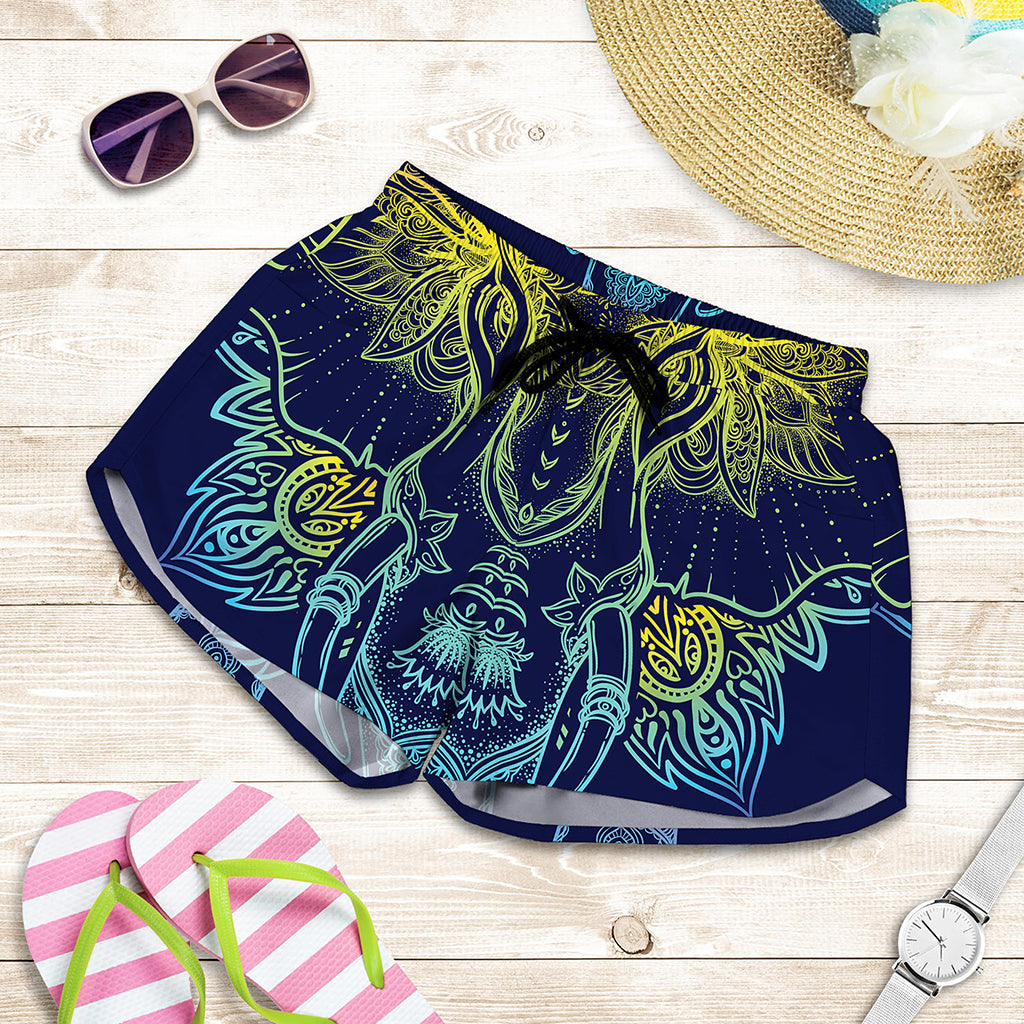Rainbow Indian Elephant Print Women's Shorts