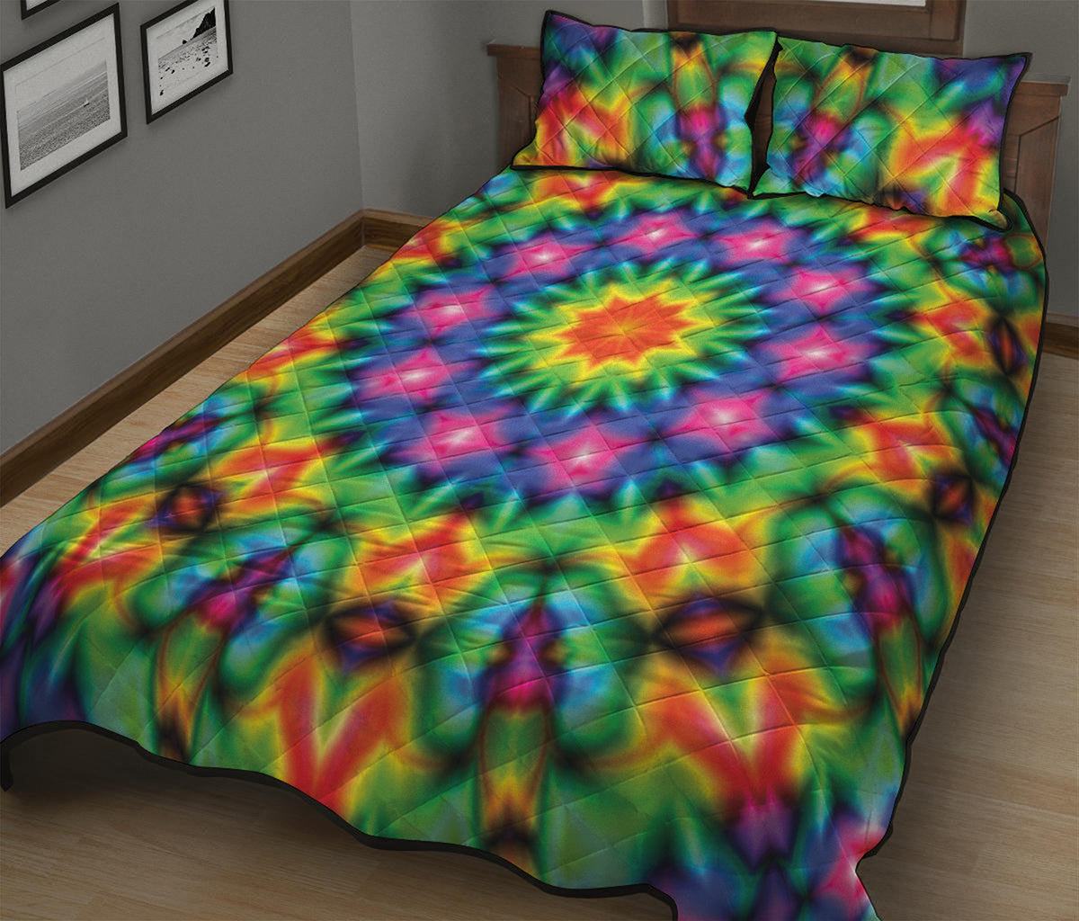 Rainbow Kaleidoscope Print Quilt Bed Set