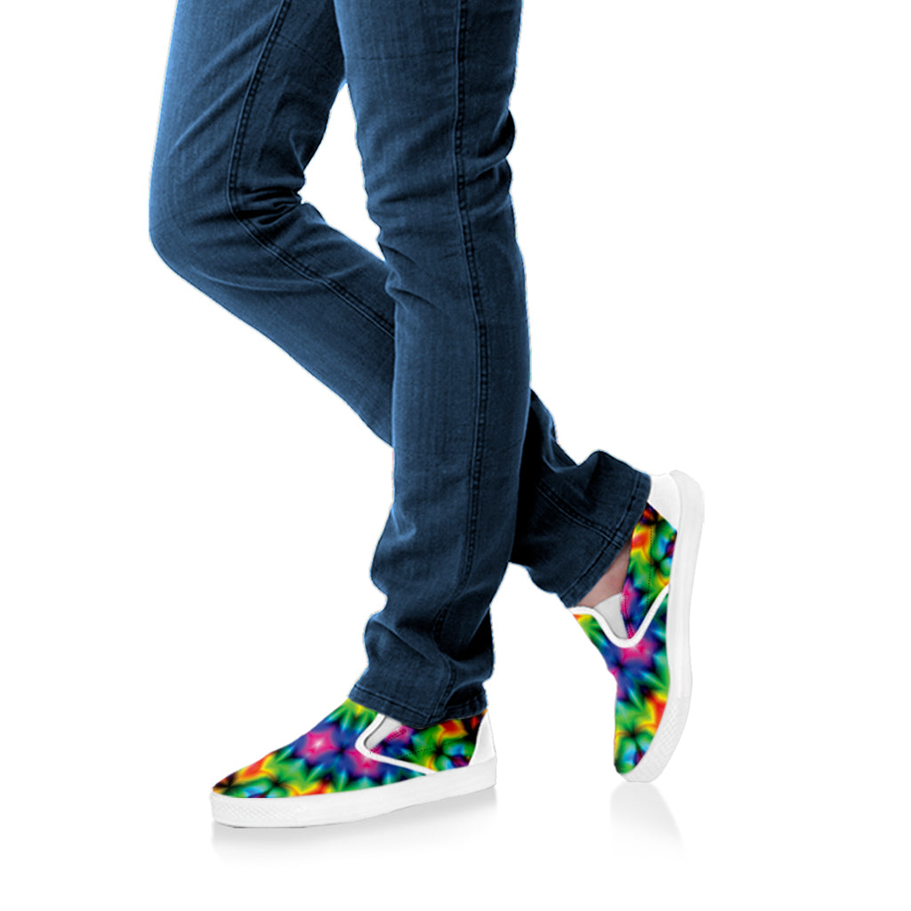 Rainbow Kaleidoscope Print White Slip On Shoes