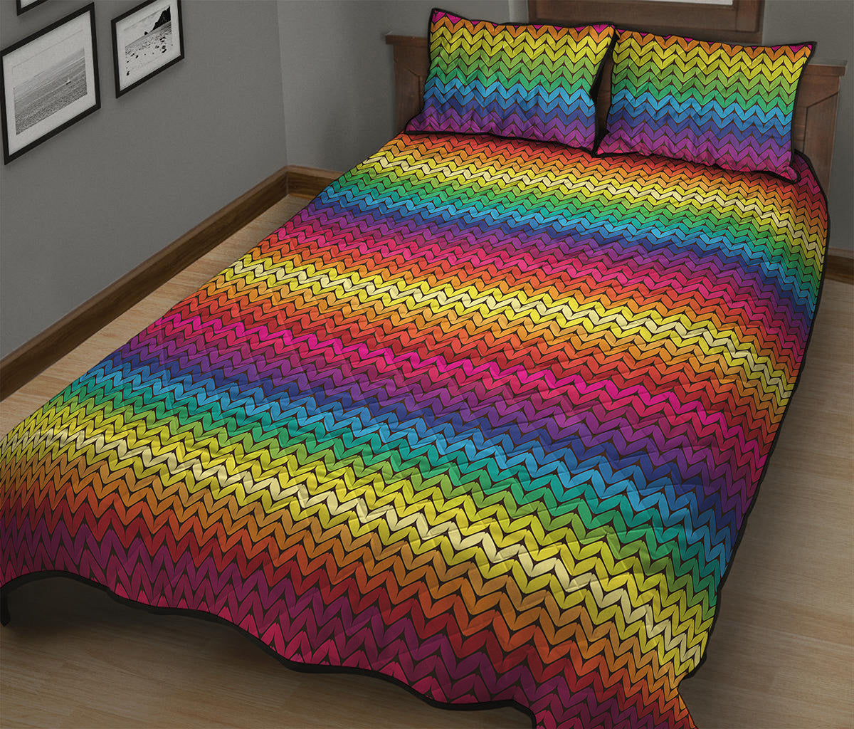 Rainbow Knitted Mexican Pattern Print Quilt Bed Set