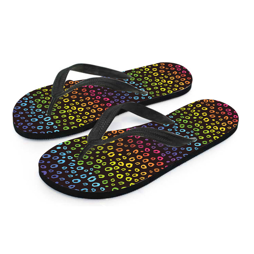 Rainbow Leopard Pattern Print Flip Flops