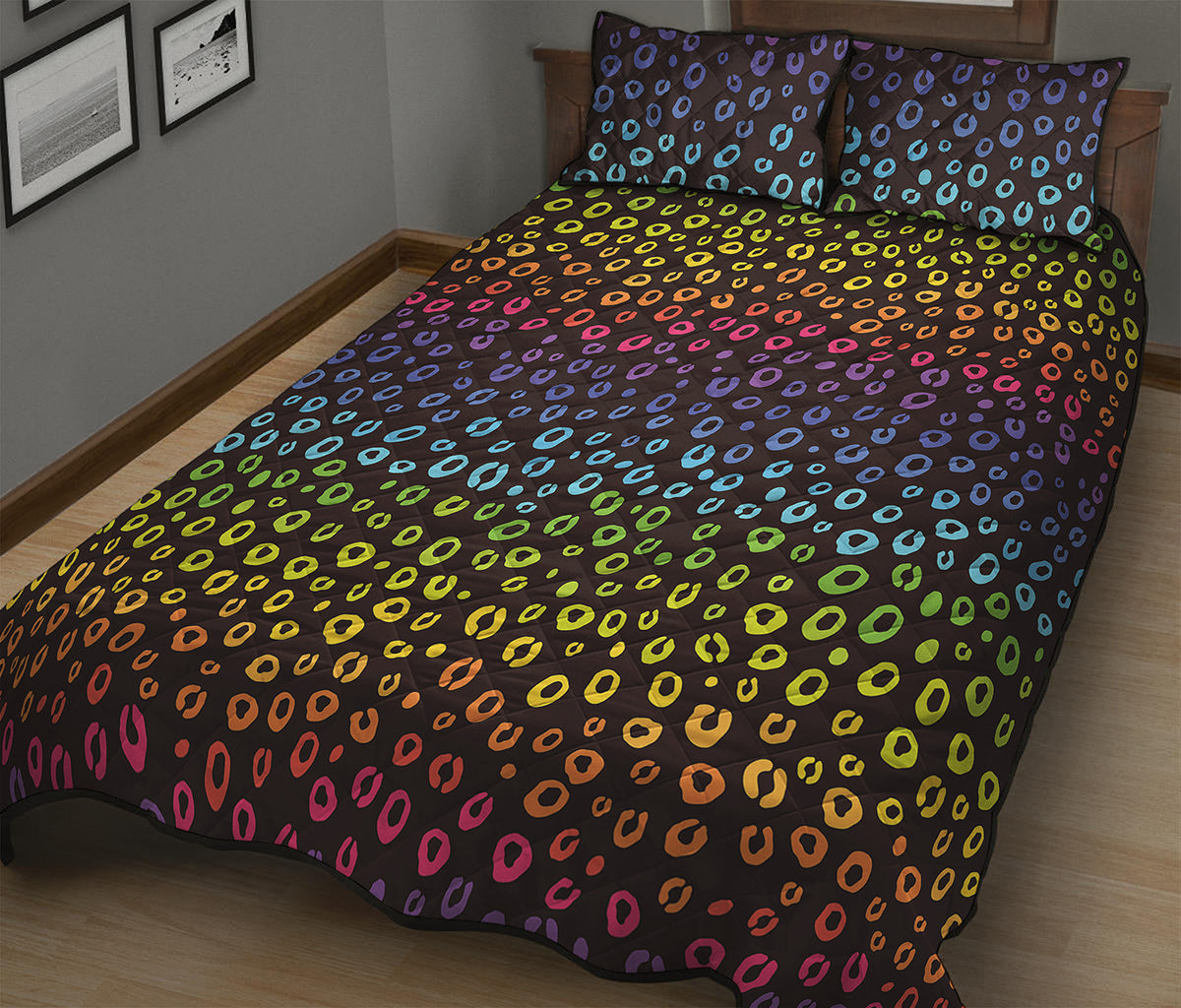 Rainbow Leopard Pattern Print Quilt Bed Set