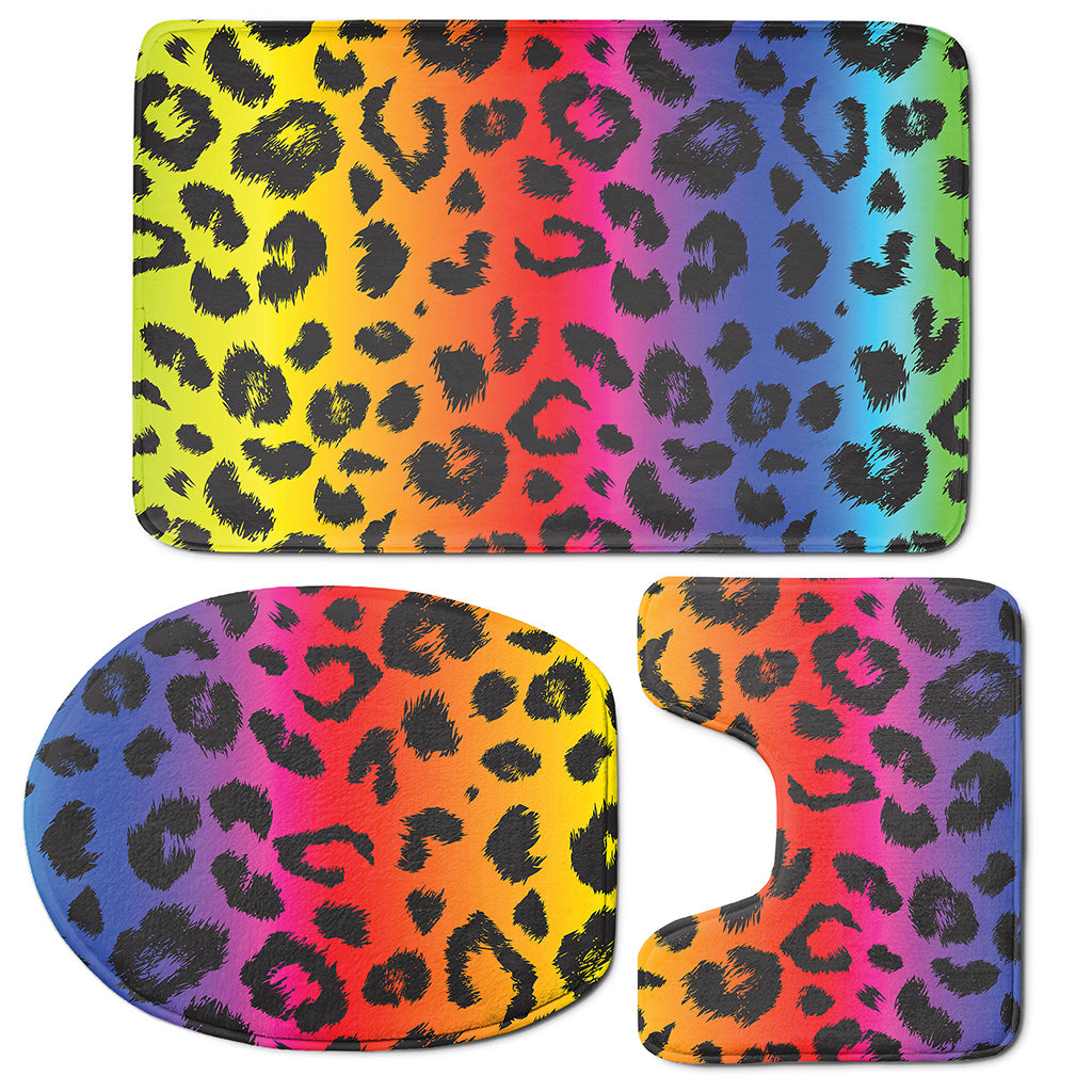 Rainbow Leopard Print 3 Piece Bath Mat Set