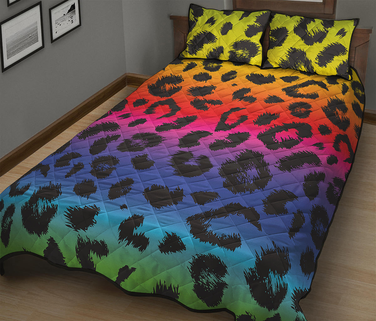 Rainbow Leopard Print Quilt Bed Set