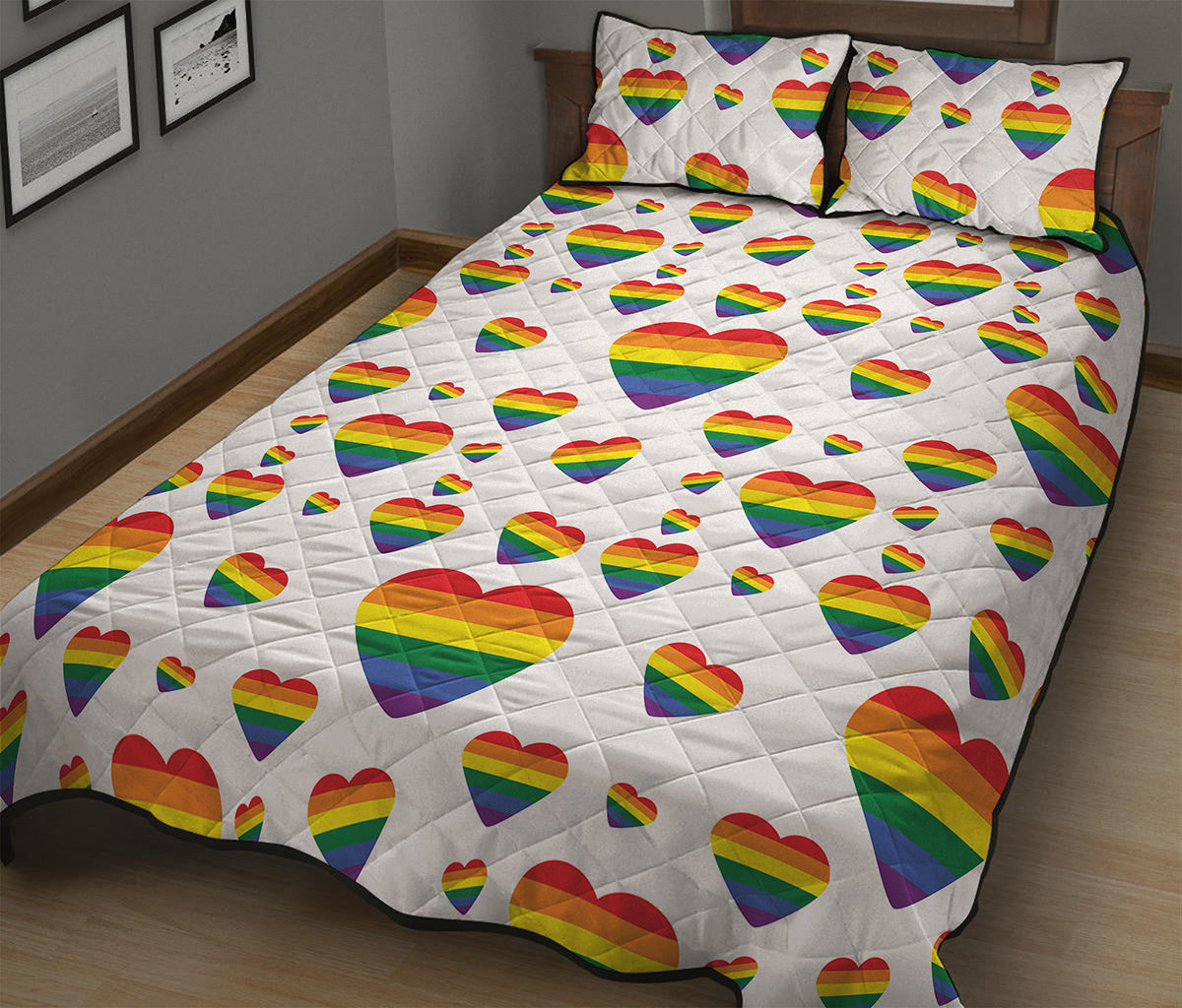 Rainbow LGBT Heart Pattern Print Quilt Bed Set