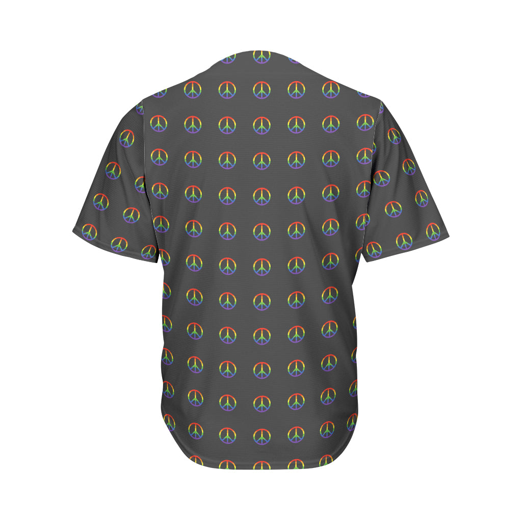 Rainbow LGBT Peace Sign Pattern Print Men's Baseball Jersey