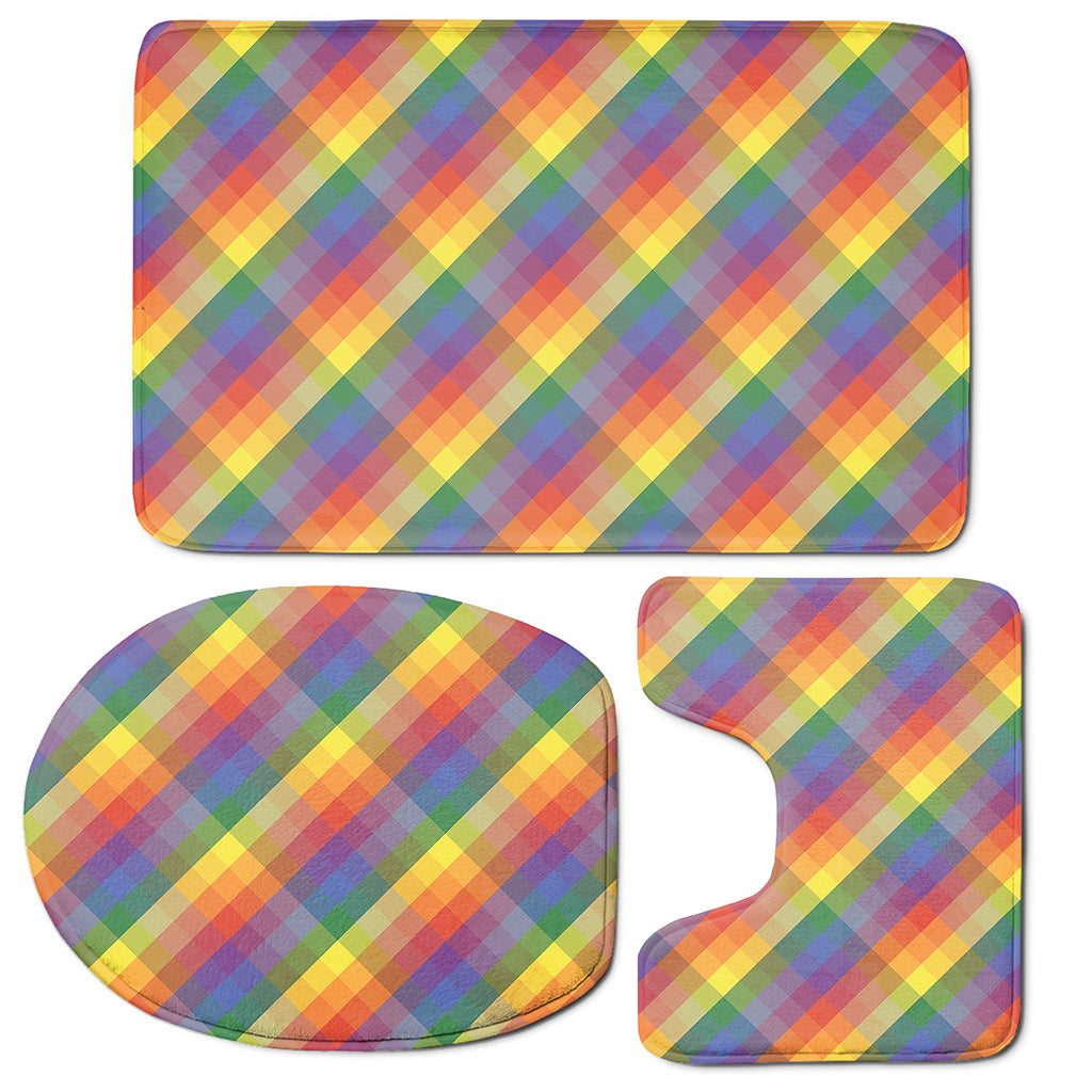 Rainbow LGBT Plaid Pattern Print 3 Piece Bath Mat Set