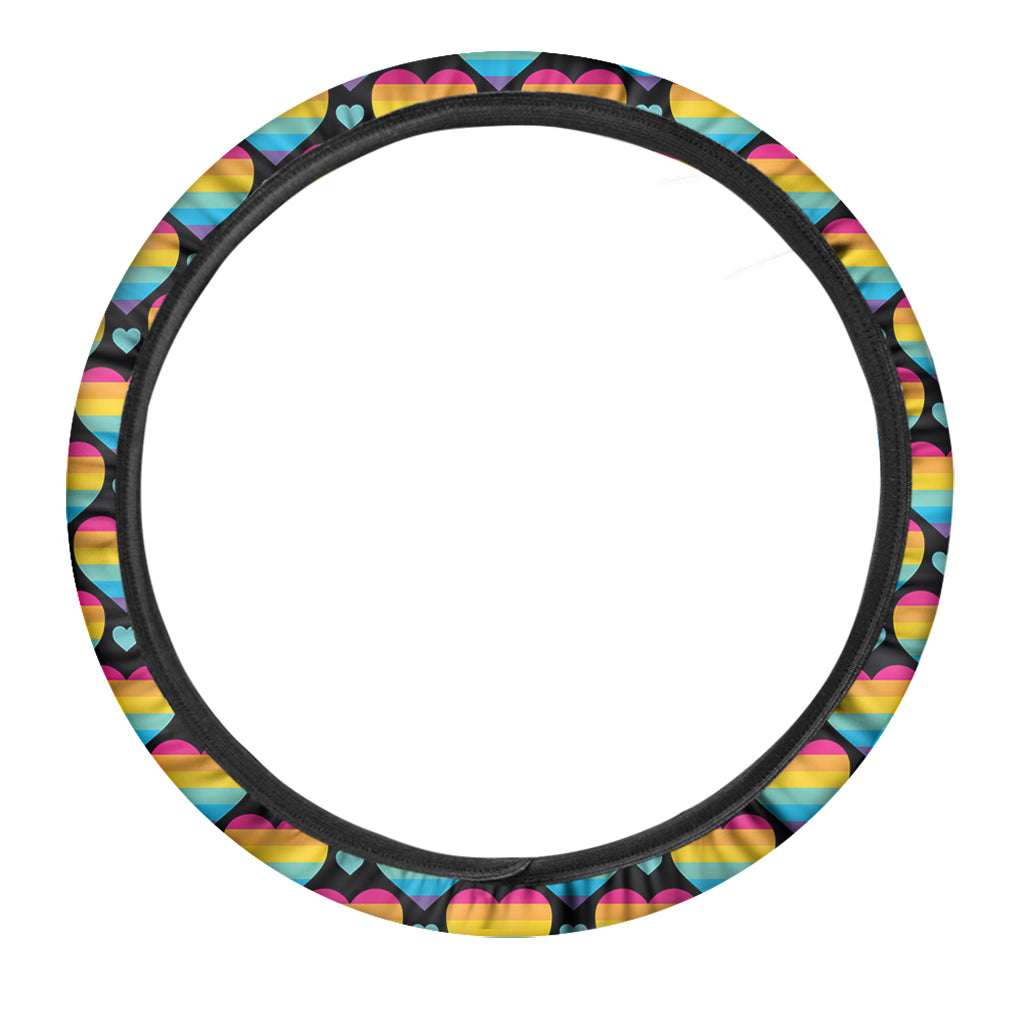 Rainbow LGBT Pride Heart Pattern Print Car Steering Wheel Cover