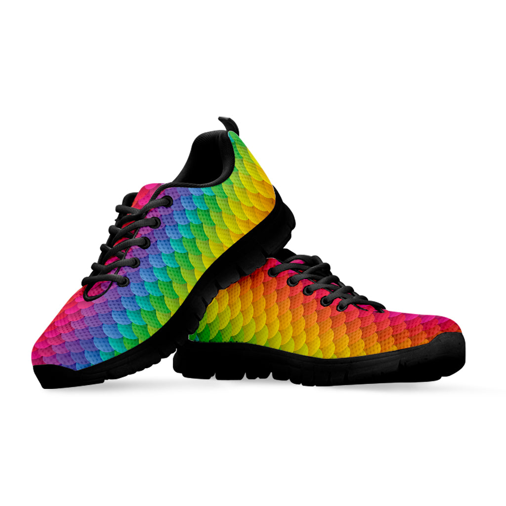 Rainbow Mermaid Scale Pattern Print Black Sneakers