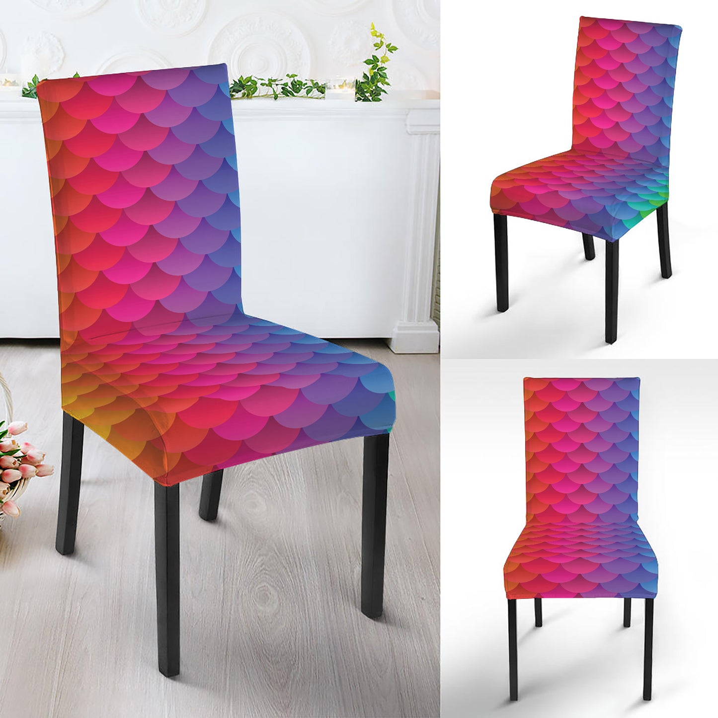 Rainbow Mermaid Scale Pattern Print Dining Chair Slipcover