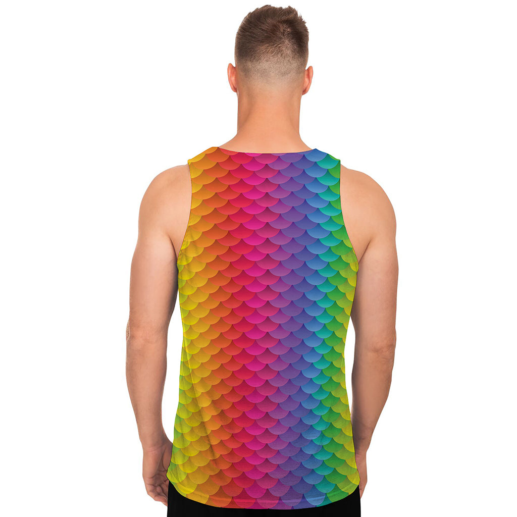 Rainbow Mermaid Scale Pattern Print Men's Tank Top