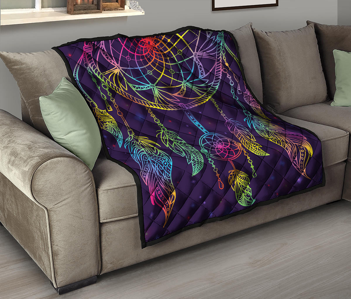 Rainbow Native Dream Catcher Print Quilt