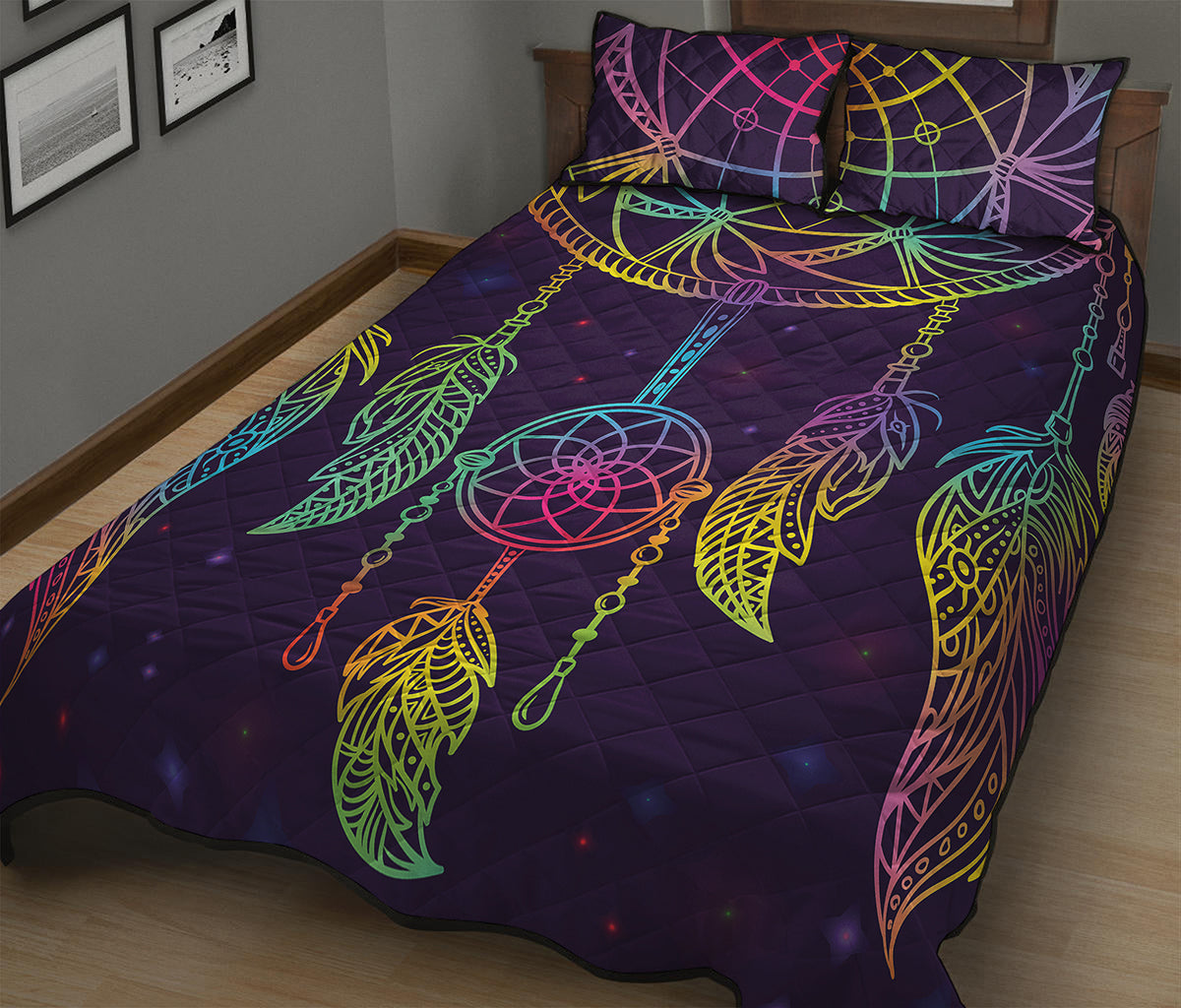 Rainbow Native Dream Catcher Print Quilt Bed Set