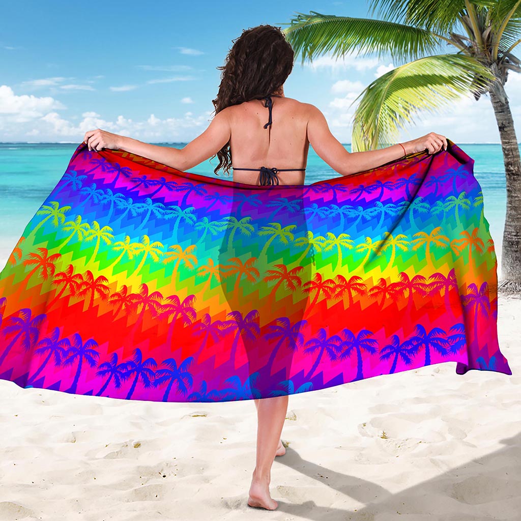Rainbow Palm Tree Pattern Print Beach Sarong Wrap
