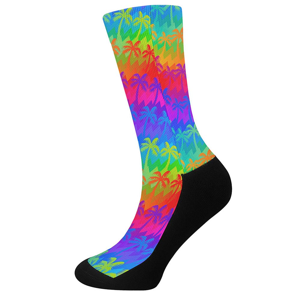 Rainbow Palm Tree Pattern Print Crew Socks