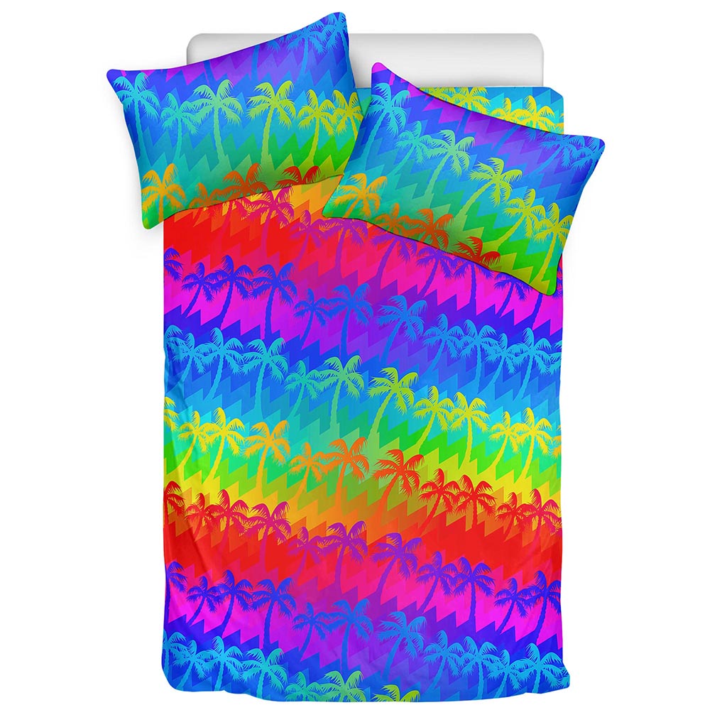 Rainbow Palm Tree Pattern Print Duvet Cover Bedding Set