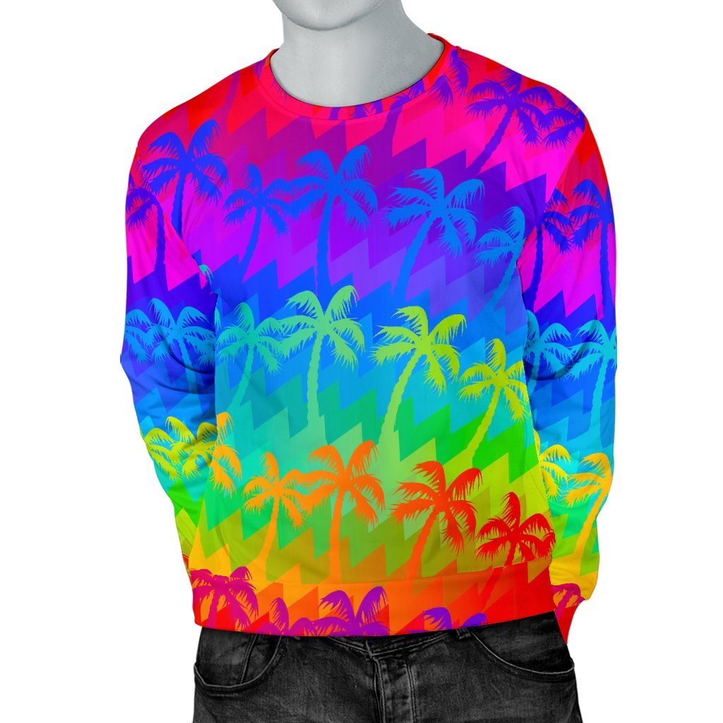 Rainbow Palm Tree Pattern Print Men's Crewneck Sweatshirt GearFrost