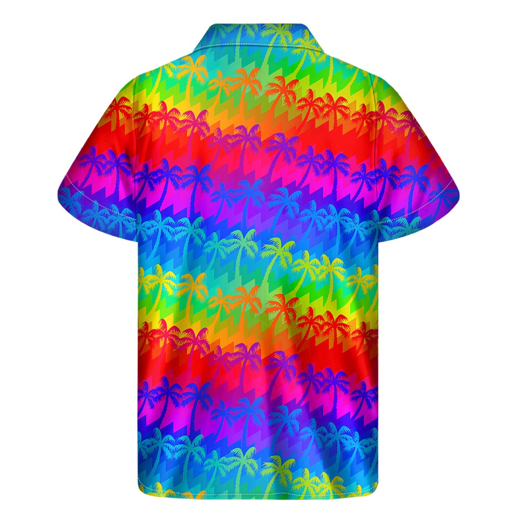 Rainbow Palm Tree Pattern Print Men's Short Sleeve Shirt