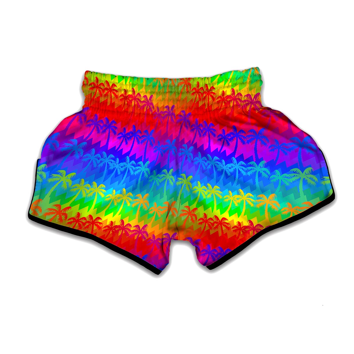Rainbow Palm Tree Pattern Print Muay Thai Boxing Shorts
