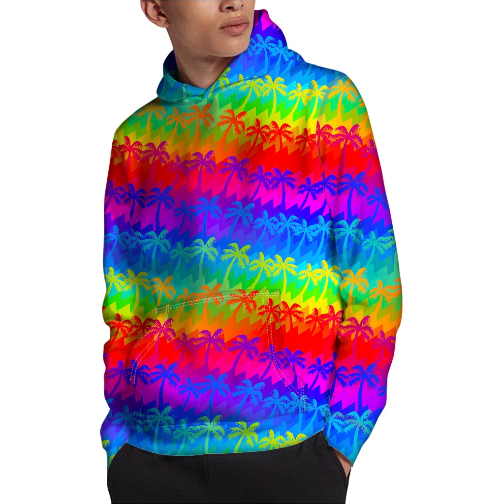 Rainbow Palm Tree Pattern Print Pullover Hoodie