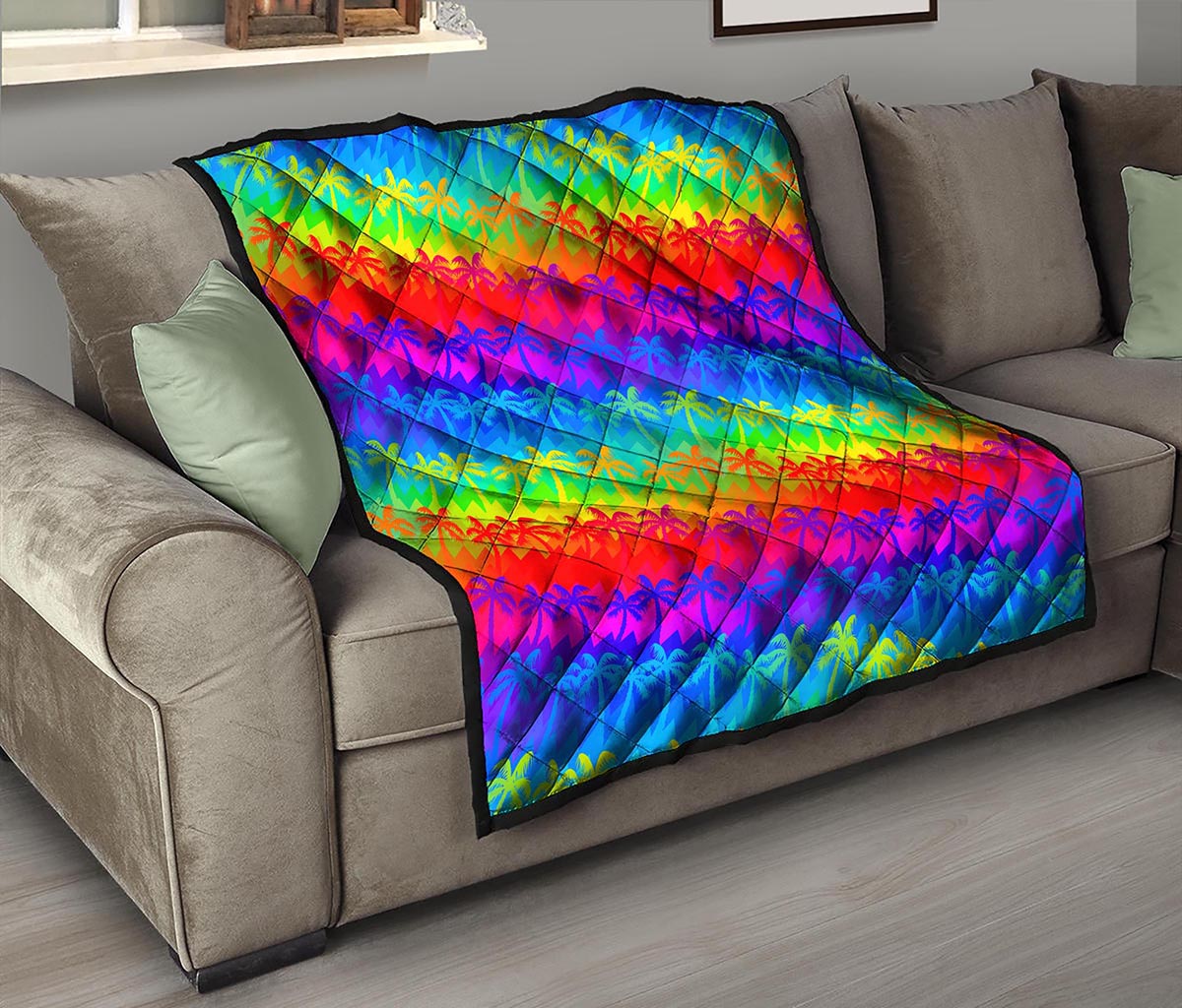 Rainbow Palm Tree Pattern Print Quilt