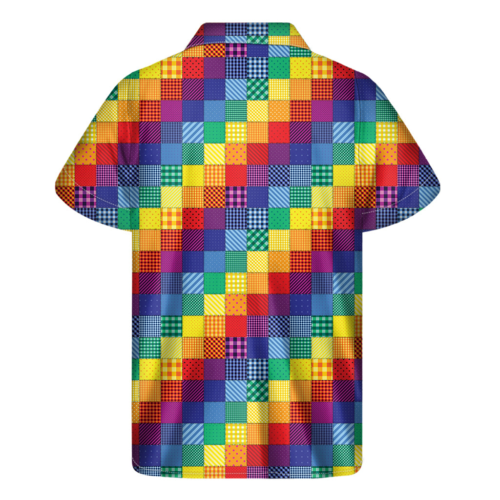 Rainbow Patchwork Pattern Print Men's Short Sleeve Shirt