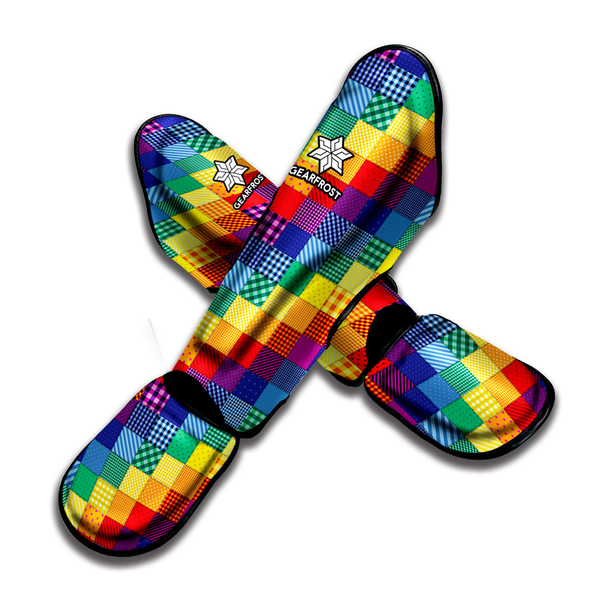 Rainbow Patchwork Pattern Print Muay Thai Shin Guard