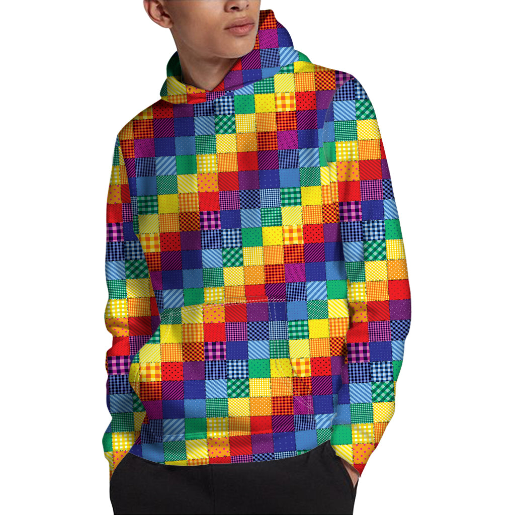 Rainbow Patchwork Pattern Print Pullover Hoodie