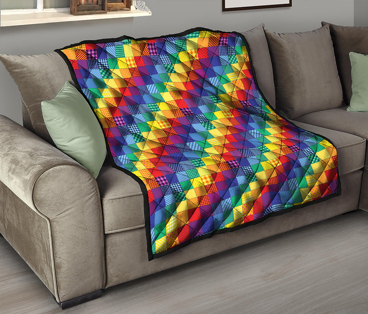 Rainbow Patchwork Pattern Print Quilt