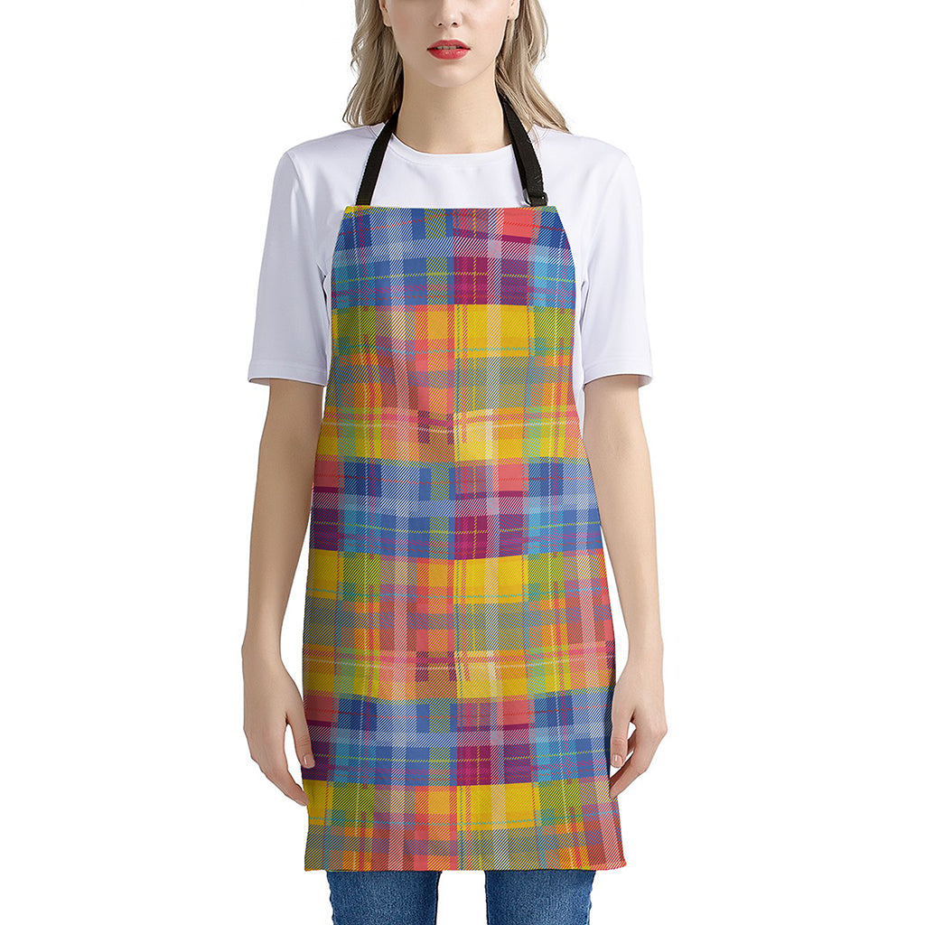 Rainbow Plaid Pattern Print Apron