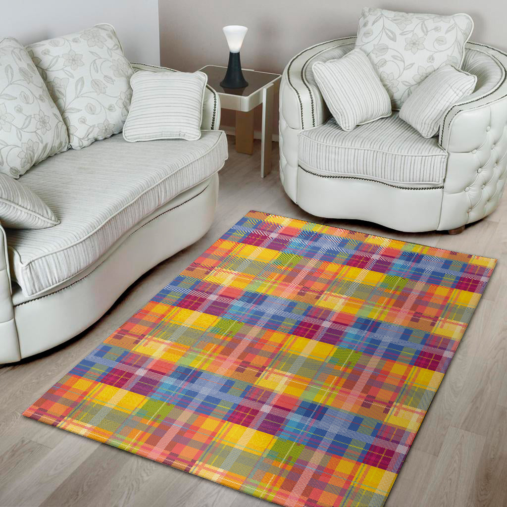 Rainbow Plaid Pattern Print Area Rug