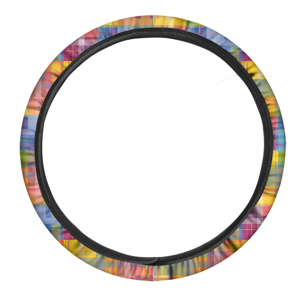 Rainbow Plaid Pattern Print Car Steering Wheel Cover