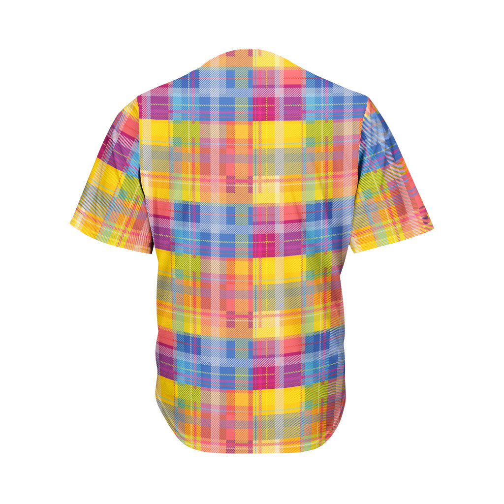 Rainbow Plaid Pattern Print Men's Baseball Jersey