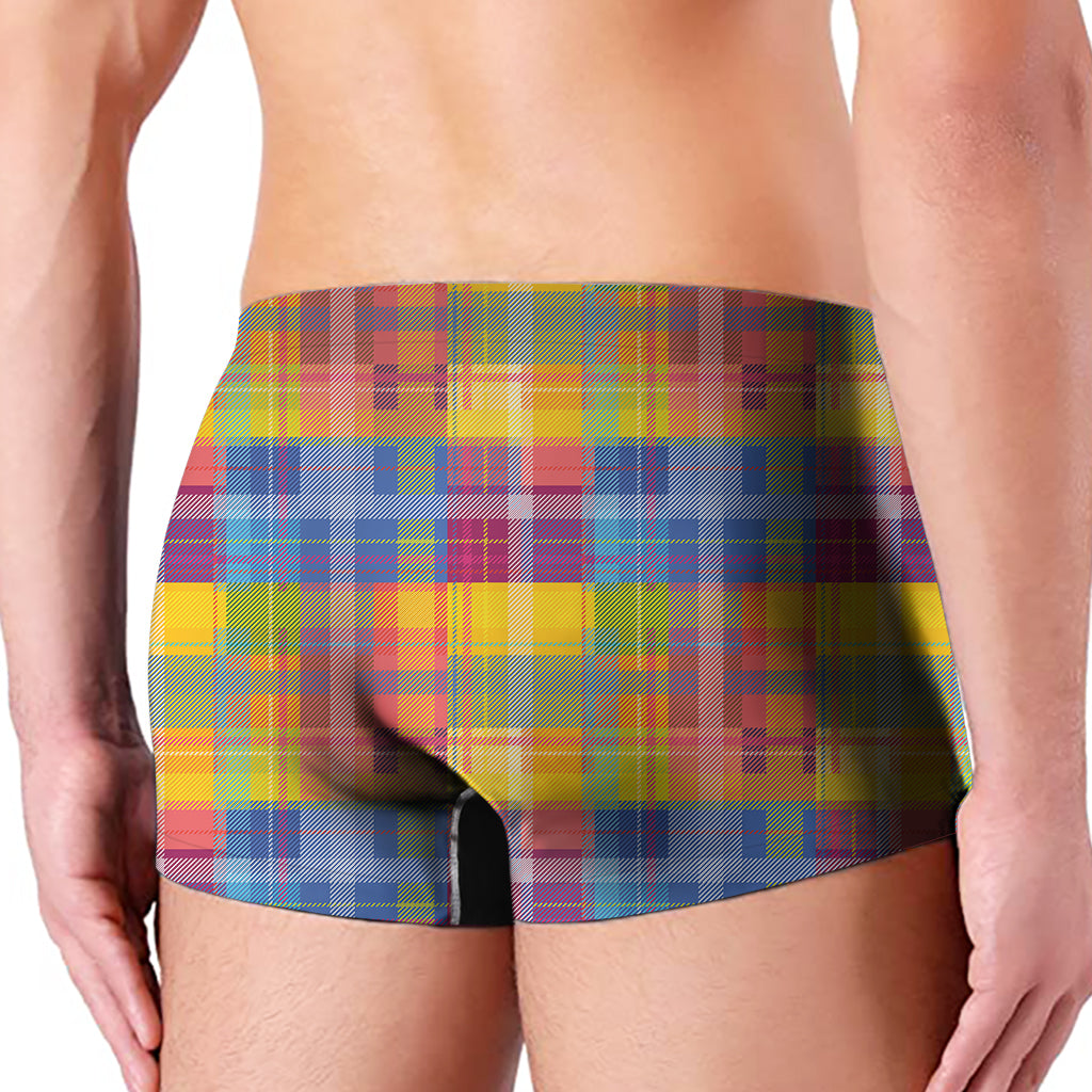 Rainbow Plaid Pattern Print Men's Boxer Briefs