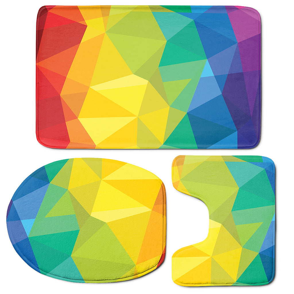 Rainbow Polygonal Geometric Print 3 Piece Bath Mat Set