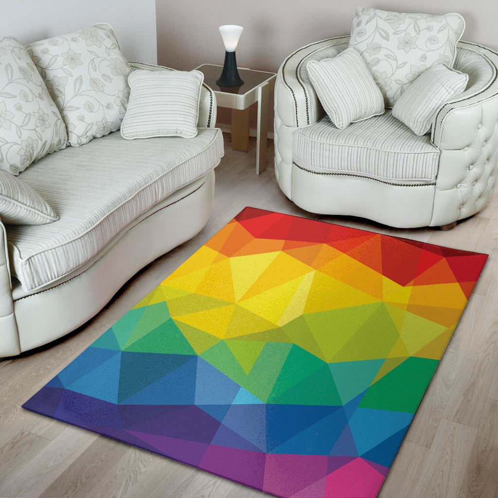 Rainbow Polygonal Geometric Print Area Rug