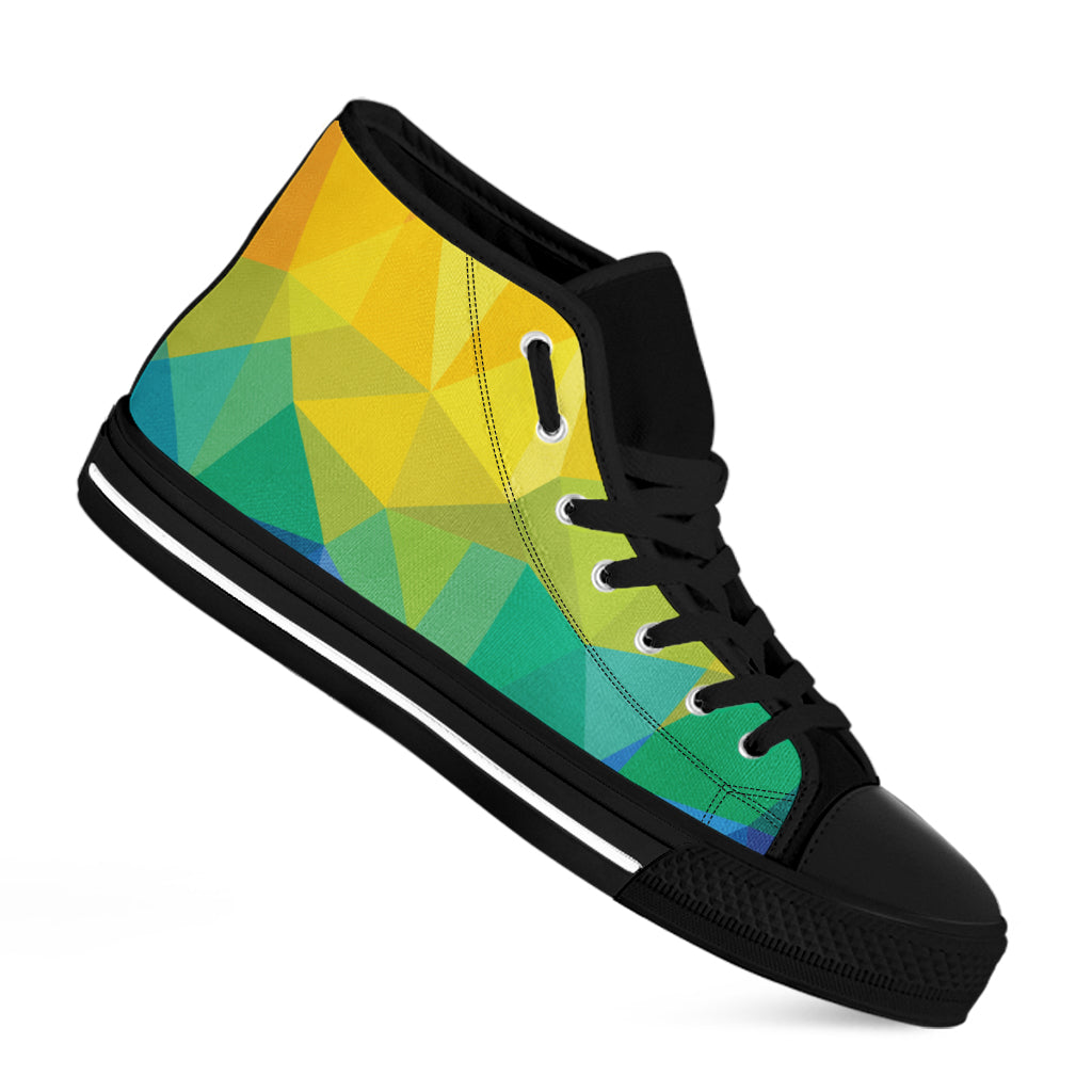 Rainbow Polygonal Geometric Print Black High Top Shoes