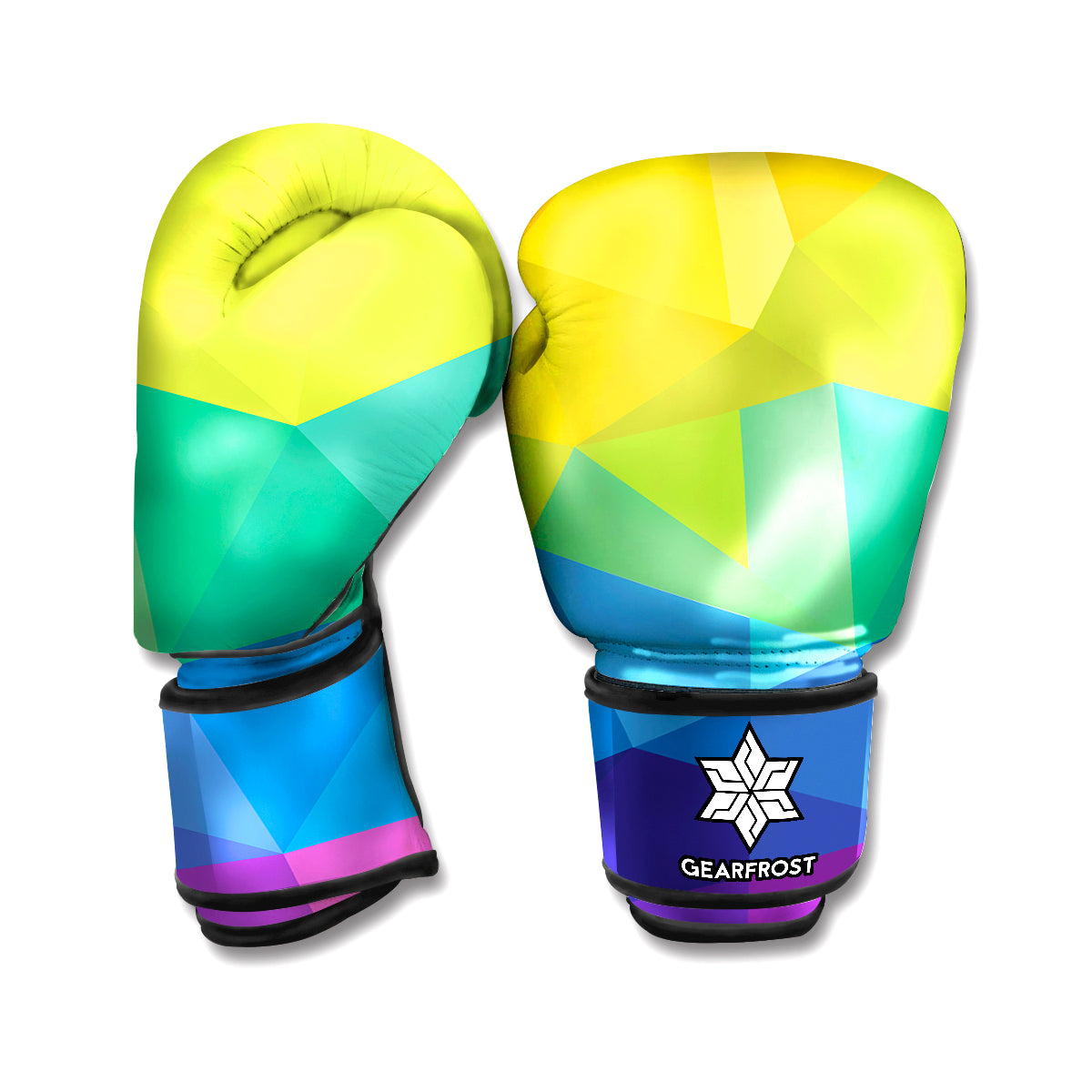 Rainbow Polygonal Geometric Print Boxing Gloves