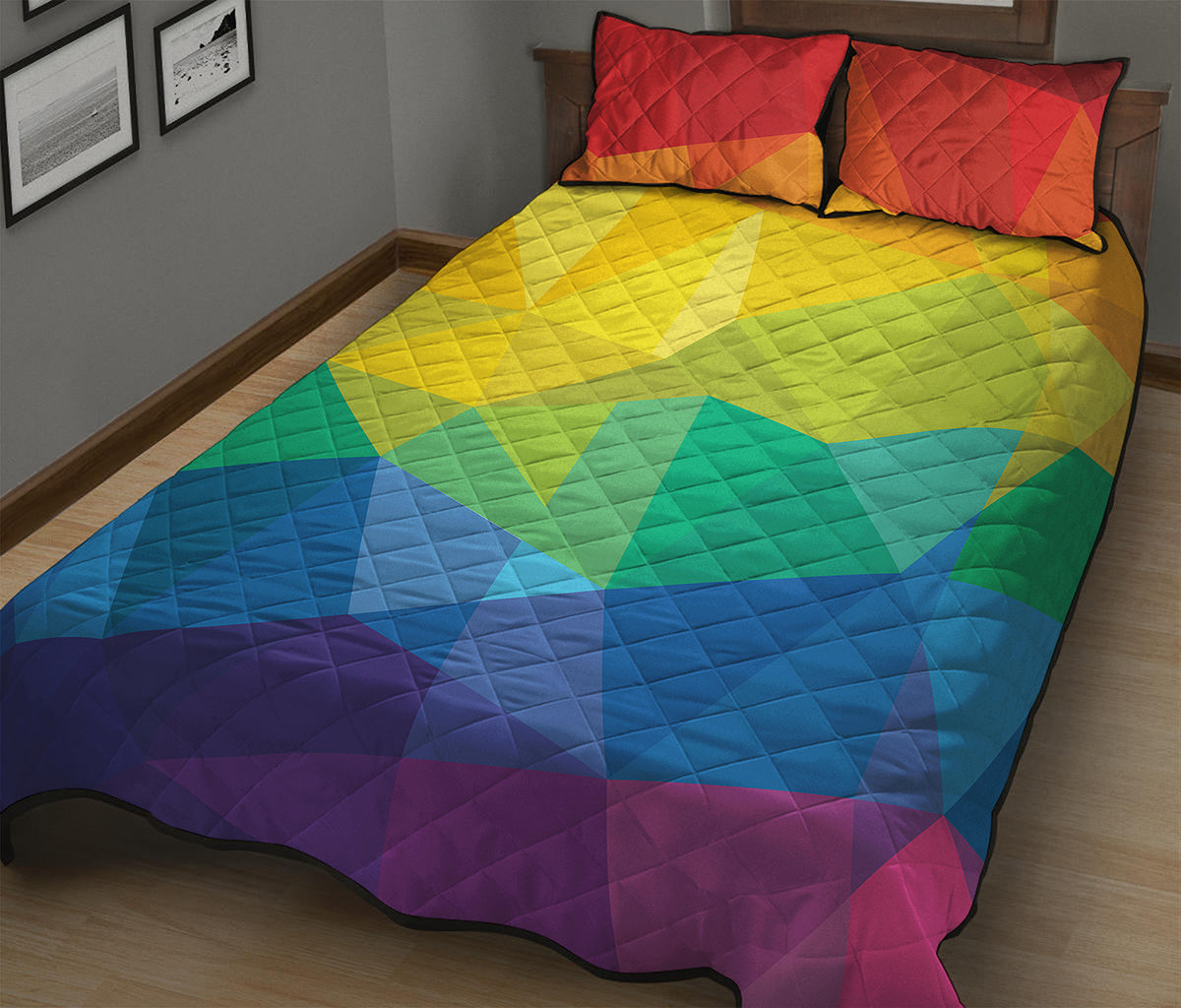 Rainbow Polygonal Geometric Print Quilt Bed Set