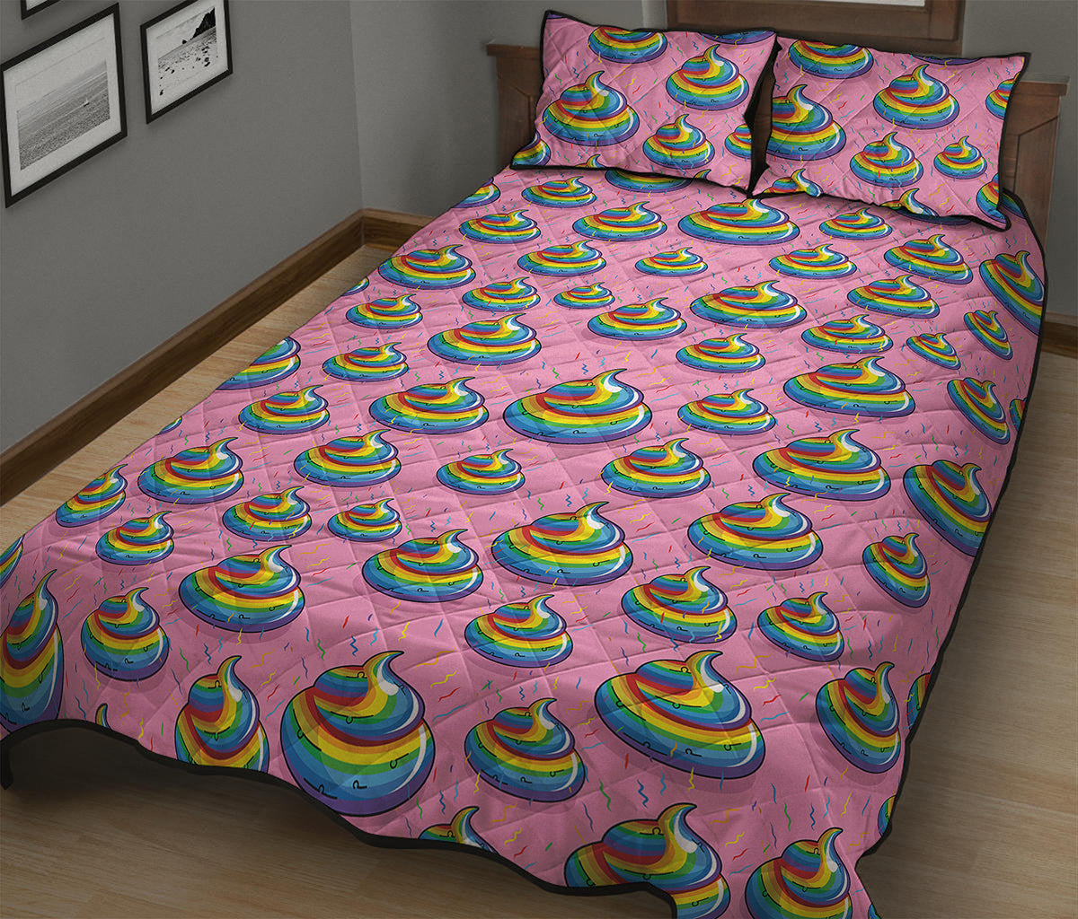 Rainbow Poop Pattern Print Quilt Bed Set
